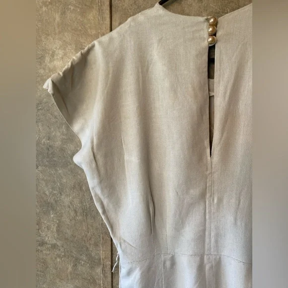 Vintage Original Franklin Embroidered Cutouts Shift Wiggle Dress M Linen Beige - Picture 13 of 16